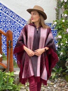 Alpaca Wool Poncho Shawl Sweater Purple